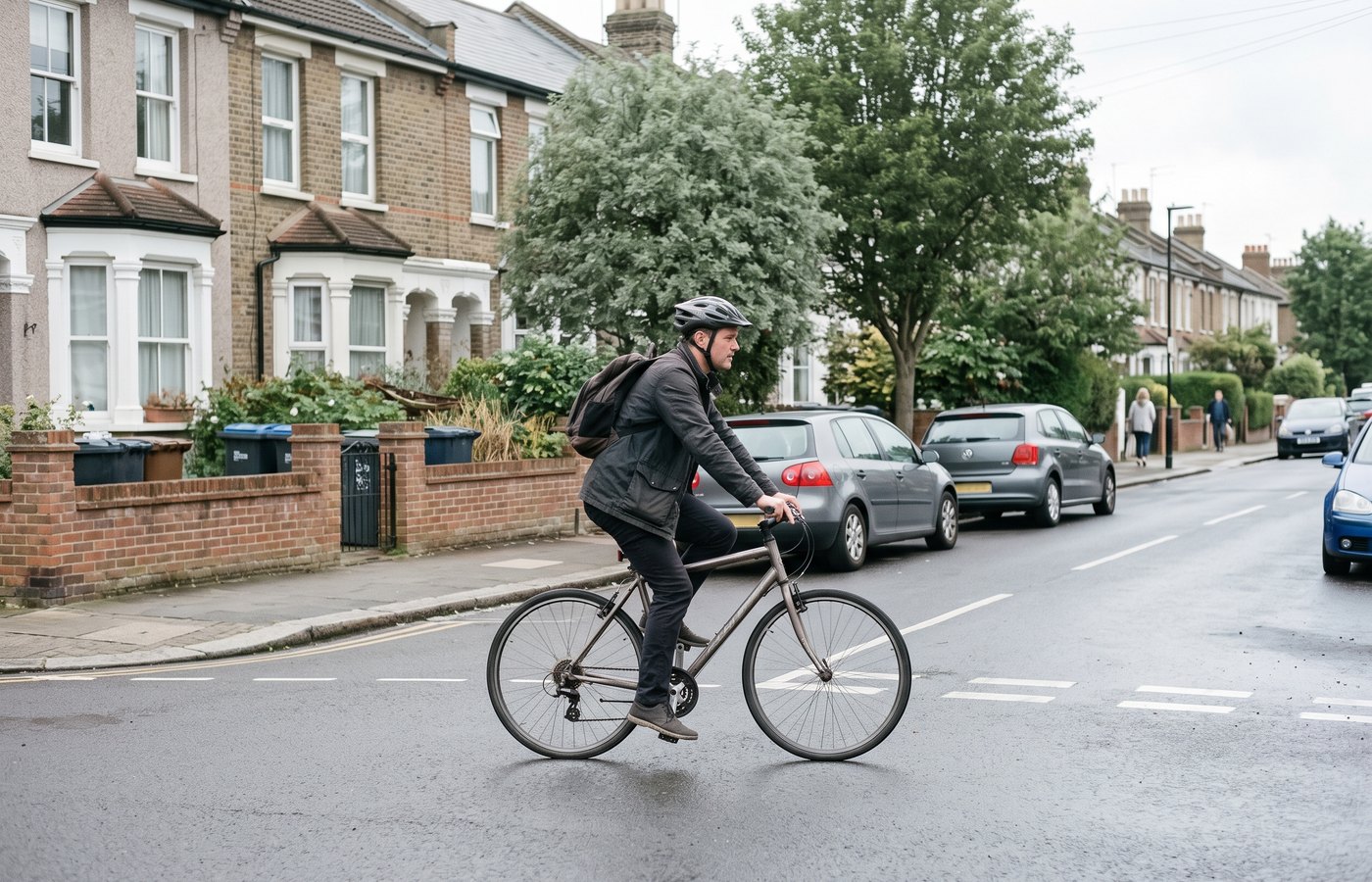 A man cycling on an ordinary street